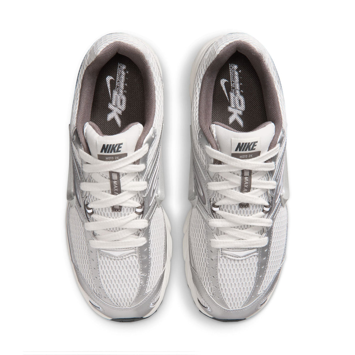 Nike Men's Air Max Moto 2K sneakers in platinum tint, featuring sleek design and breathable fabric for comfortable everyday wear.