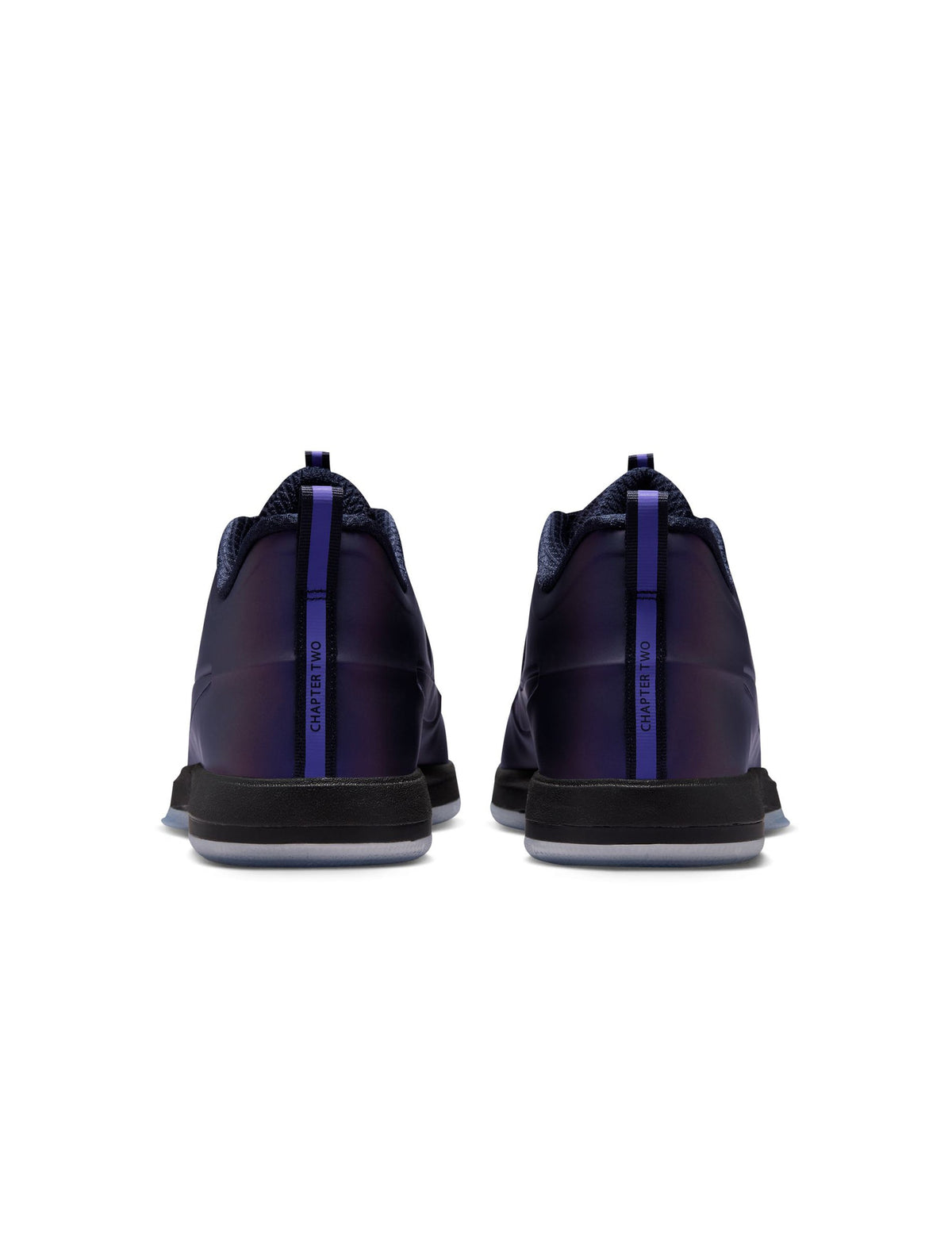 Nike Mens Book 2 Premium Eggplant Foamposite sneakers, stylish men's footwear with a sleek purple design and modern athletic look.