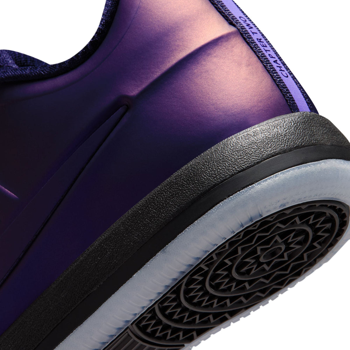 Nike Mens Book 2 Premium Eggplant Foamposite shoes in purple with black accents, stylish men's footwear.