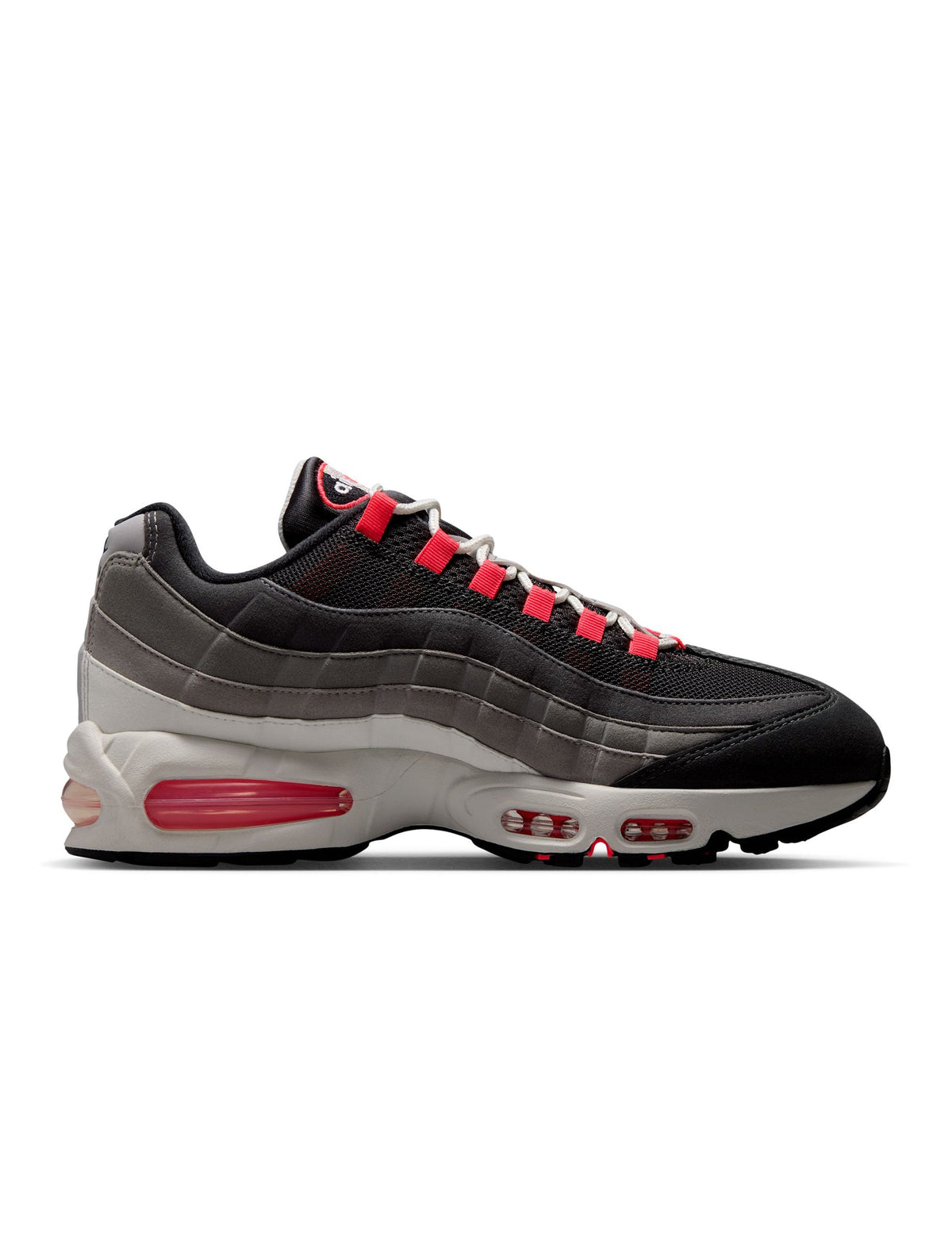 Nike Men's Air Max 95 Big Bubble Premium sneakers in Solar Red, featuring vibrant color and classic athletic design.
