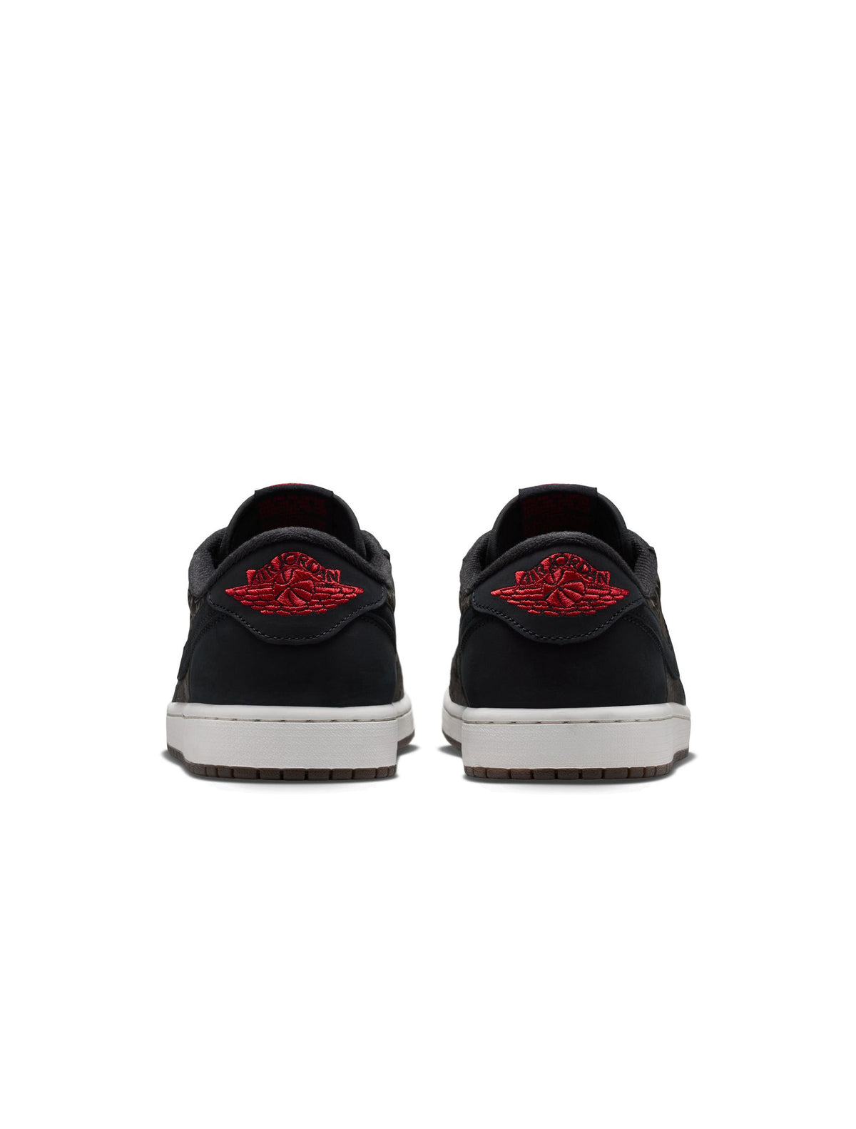 Men's Air Jordan 1 Low OG Laser sneakers in black and red, showcasing the iconic low-top design and premium leather material.
