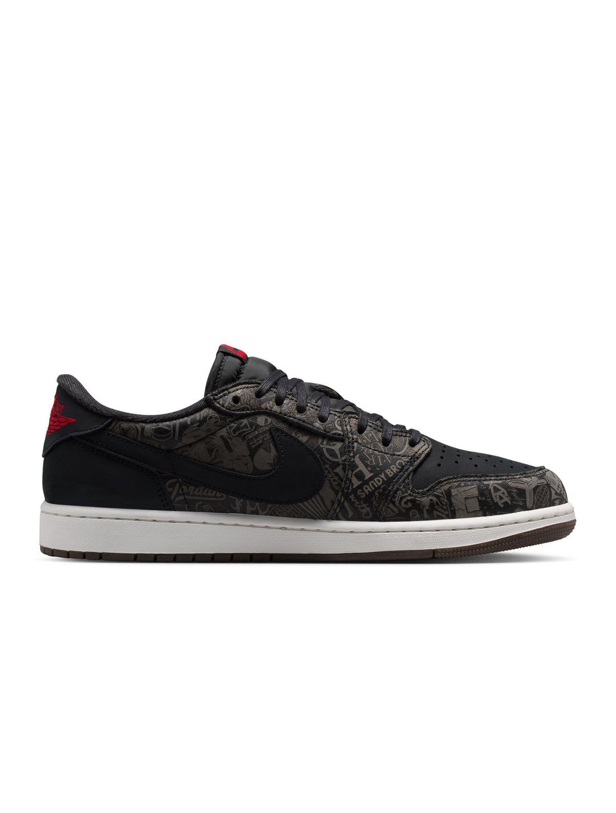 Men's Air Jordan 1 Low OG Laser sneakers in black and red, featuring classic design and high-quality materials.