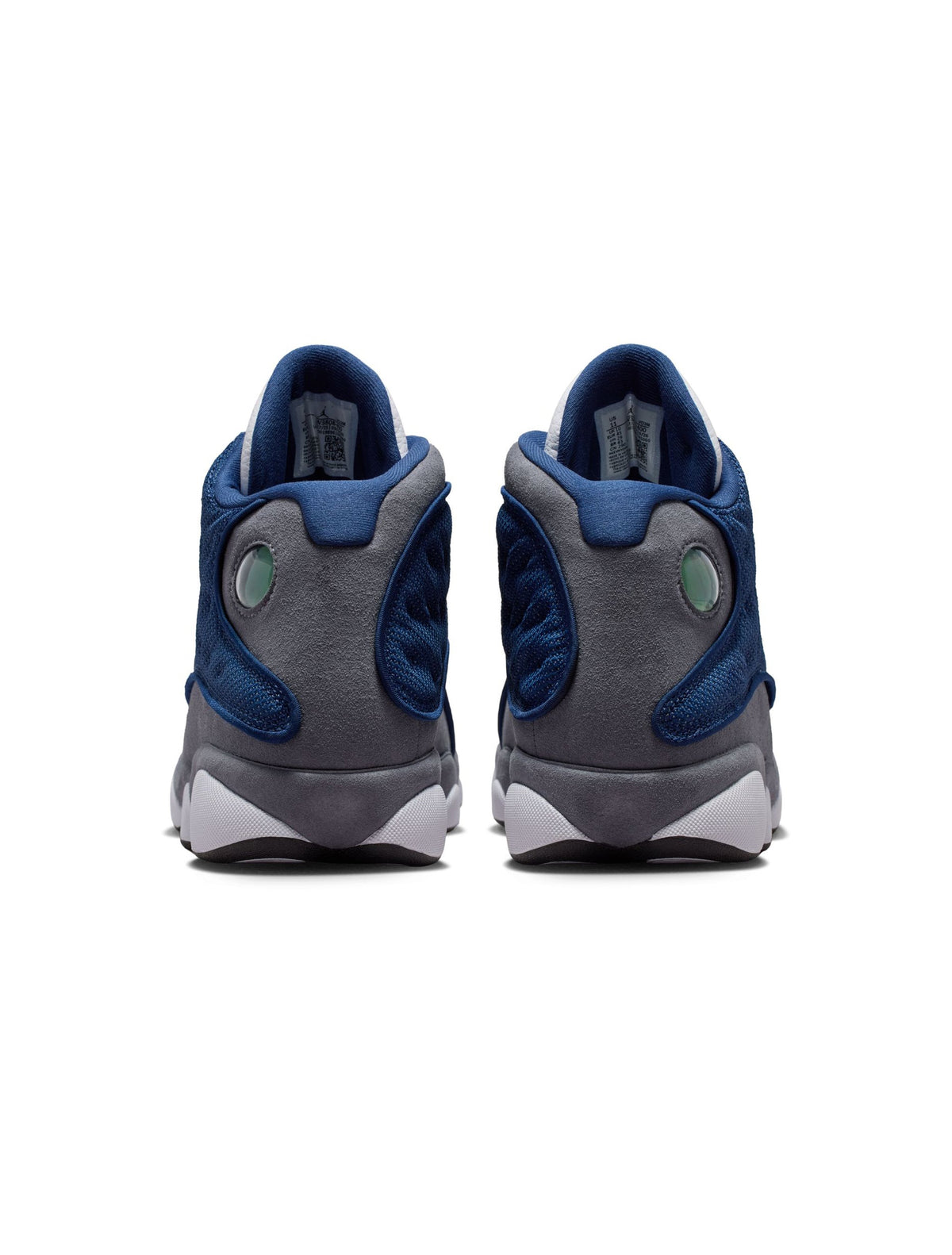 Men's Air Jordan 13 Retro Flint sneakers in blue and gray leather, showcasing the iconic design and reflective accents.