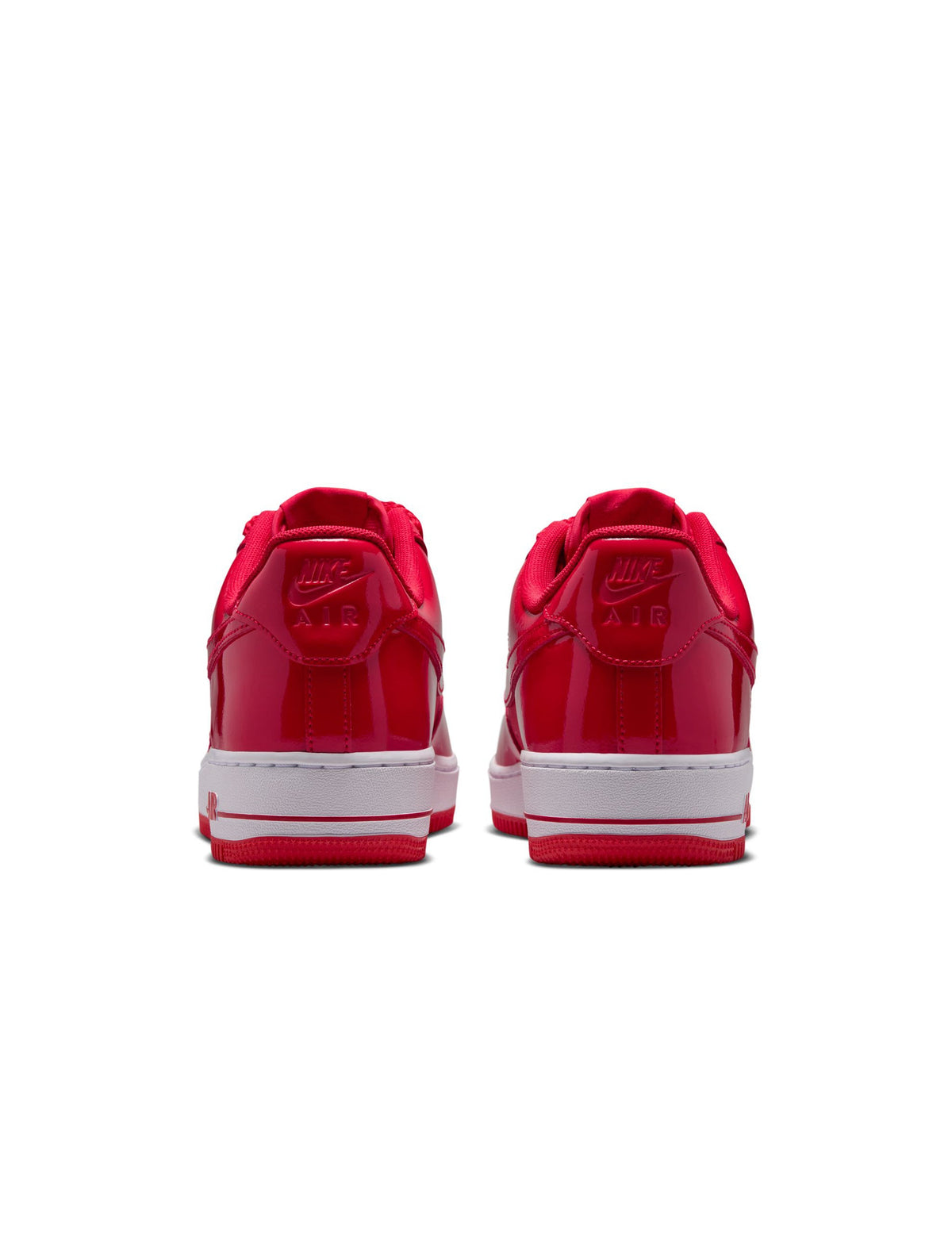 Nike Men's Air Force 1 '07 LV8 Patent sneakers in University Red, featuring glossy patent leather and classic design.