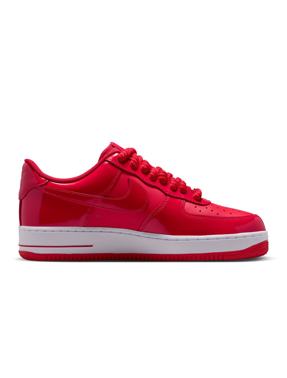 Nike Men's Air Force 1 '07 LV8 Patent sneakers in University Red, featuring glossy patent leather and classic design.