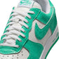 Nike Mens Air Force 1 Menta sneakers in white and green, showcasing the classic design and stylish details of the footwear.