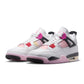 Men's Air Jordan 4 Retro Comic sneakers in white and red leather with black accents, styled for casual wear.