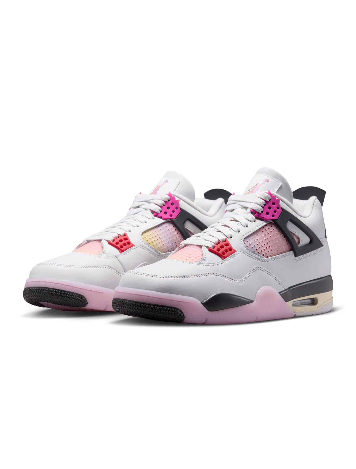 Men's Air Jordan 4 Retro Comic sneakers in white and red leather with black accents, styled for casual wear.