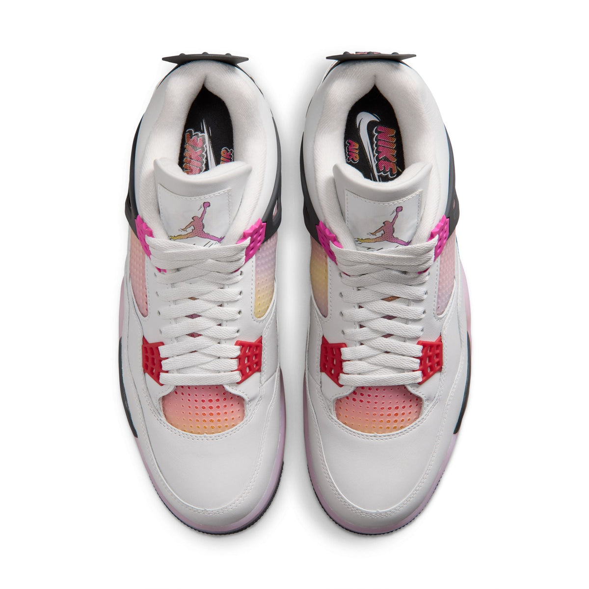 Men's Air Jordan 4 Retro Comic sneakers in white and red, featuring iconic Nike Air Jordan design and branding.