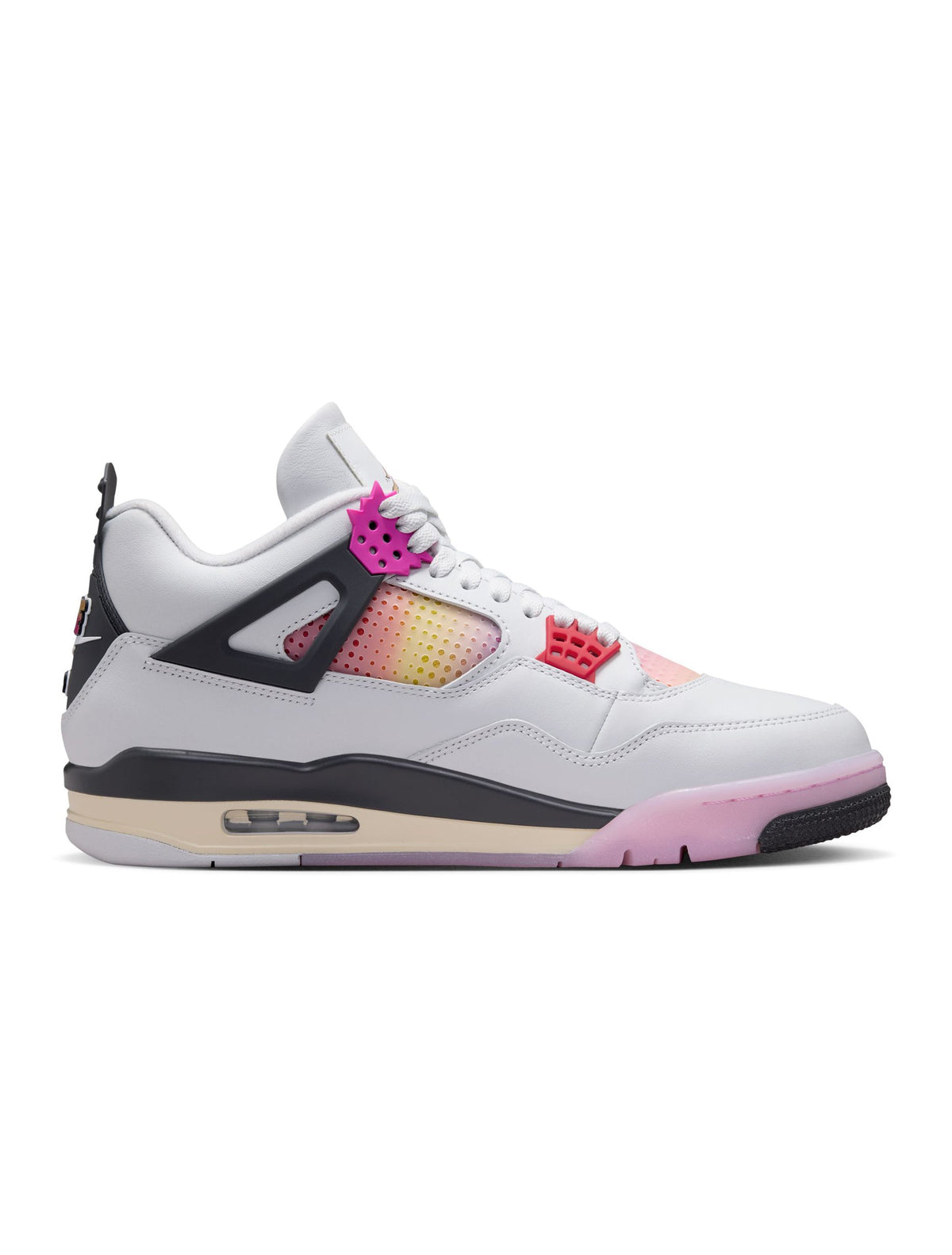 Men's Air Jordan 4 Retro Comic sneakers in red and white with black accents, featuring iconic design and premium leather details.
