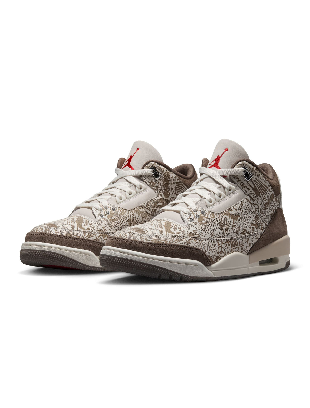 Men's Air Jordan 3 Retro Laser sneakers in black and grey, featuring classic design and Nike Air branding, on a plain background.