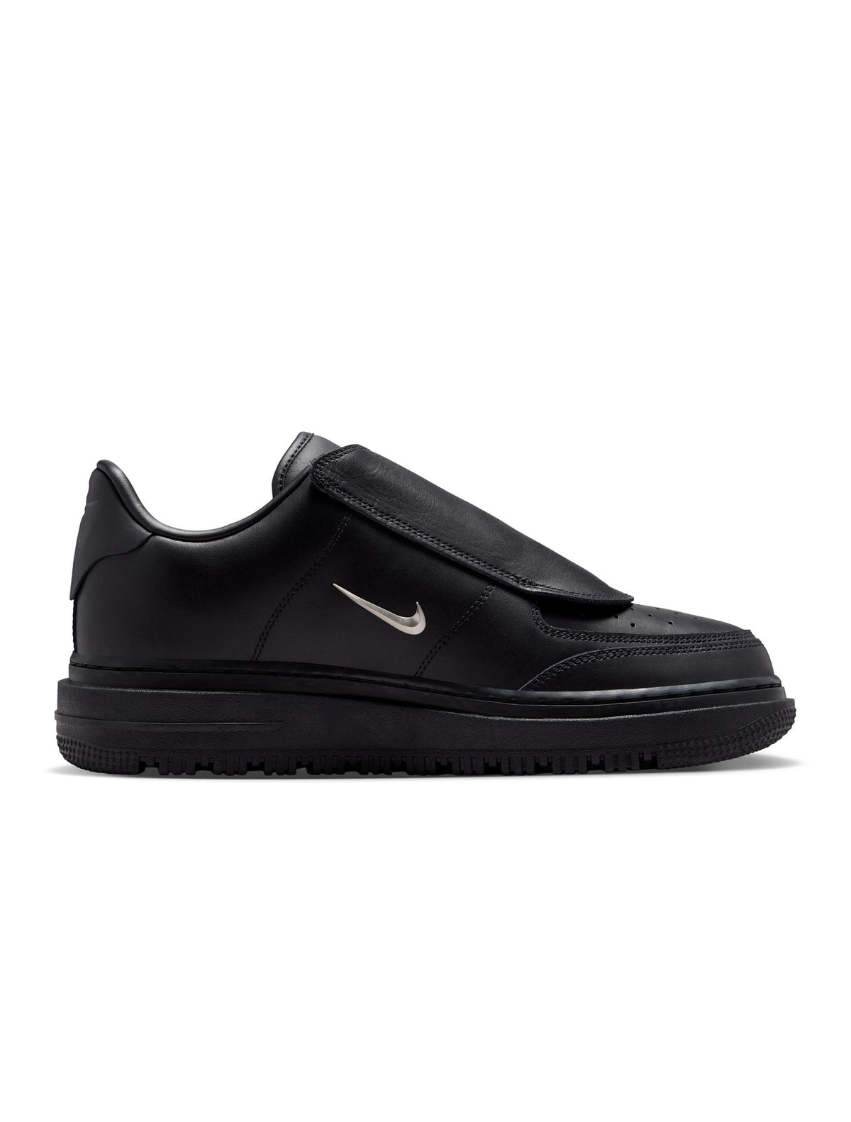 Black Nike Air Force 1 Luxe men's footwear with sleek design and premium details, showcased in a clear side view.