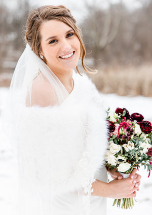 Ivory with Black Tips Faux Fur Wrap (Serena Wht03)