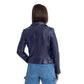 Whet Blu NYC Adeline women's violet lambskin asymmetrical leather jacket, back view