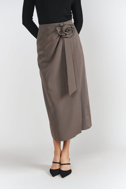 Rosette Midi Skirt- Mink