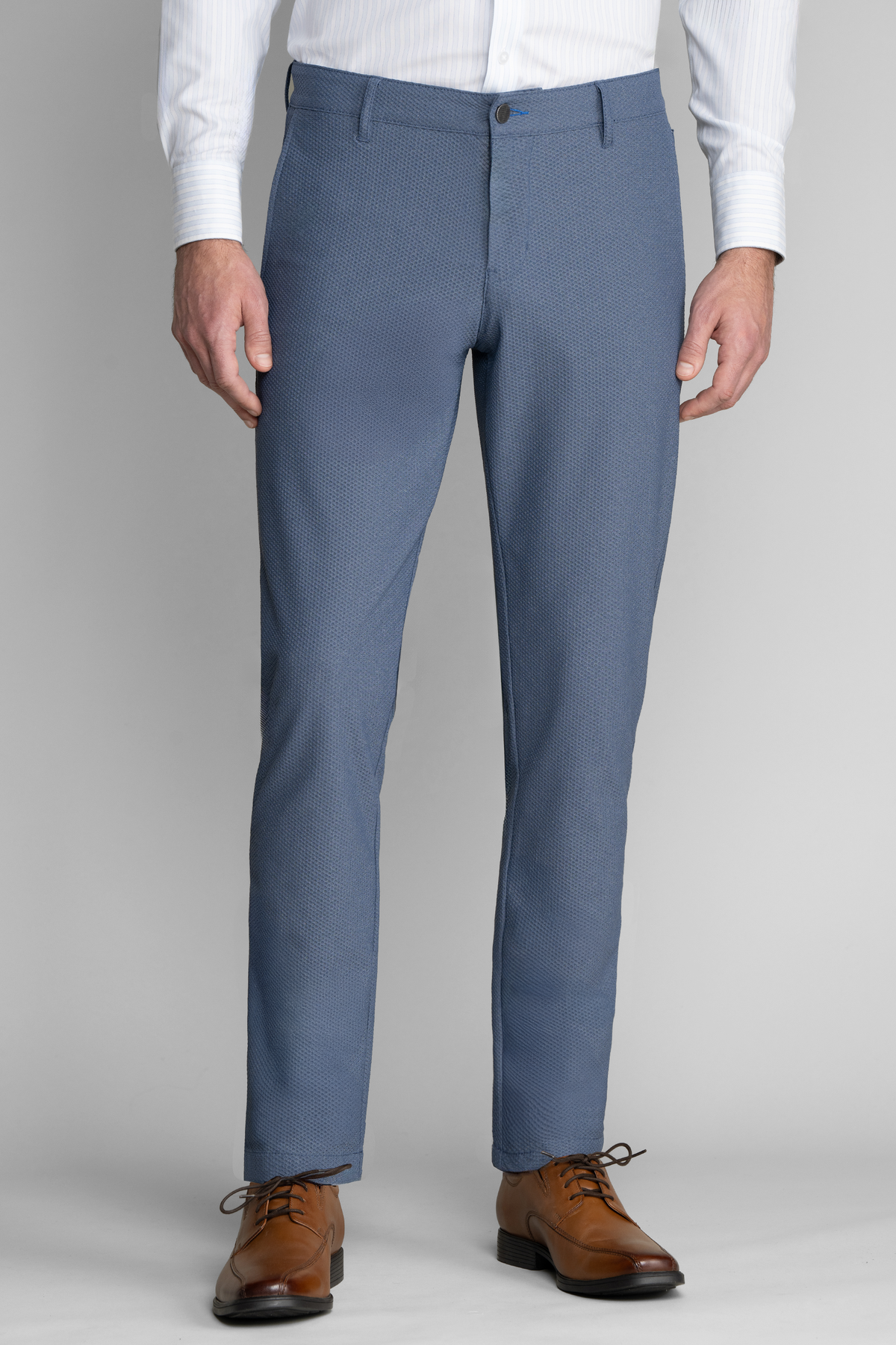 Twillory AIR Pants in denim melange with front view, slim fit, and classic five-pocket design for a casual, stylish look.
