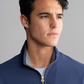 Blue Twillory Air Quarter Zip shirt, close-up of the collar and chest area, showcasing the lightweight fabric and sleek design.