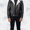 Alberto White Shearling Black Leather Jacket - White