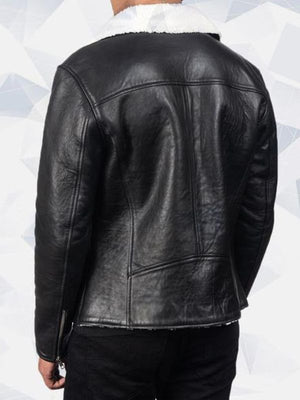 Alberto White Shearling Black Leather Jacket