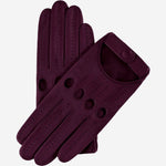Alessa berry-colored classic Italian lambskin leather driving gloves with detailed stitching and sleek design.