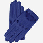 Blue Alessa Italian lambskin leather driving gloves with elegant stitching and classic design for a refined driving experience.