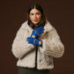 Blue Alessa Italian lambskin leather driving gloves, classic and stylish, with detailed stitching and a snug fit.