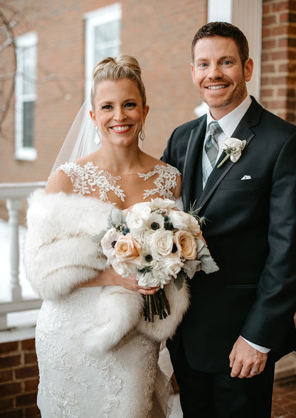 Ivory with Black Tips Bridal Fur Shawl (Lilian Wht03)