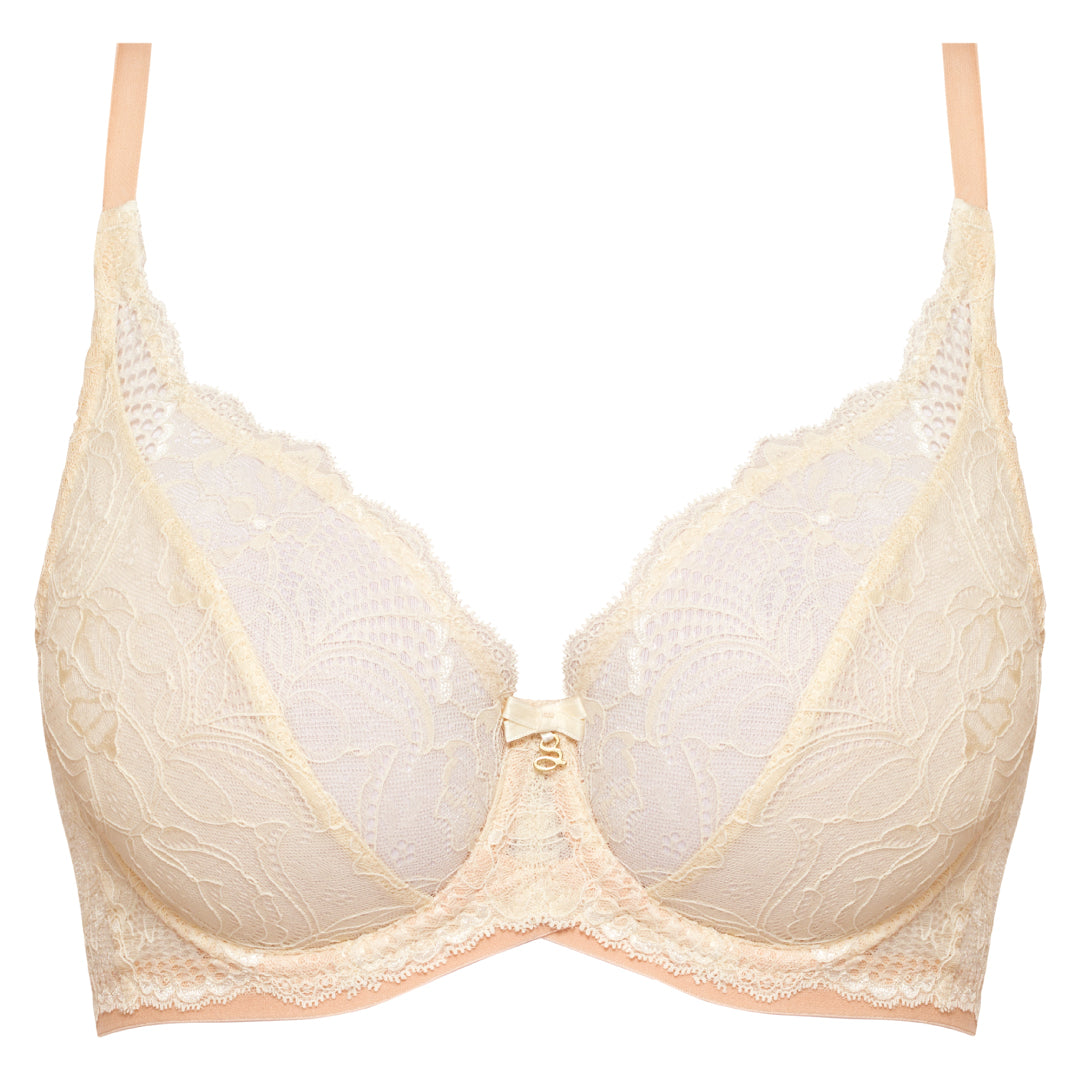 Samanta Anabelle Biscuit Sheer Lace Plunge Underwire Bra-4
