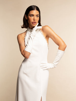 Angelina (white) - Italian silk lined 8-button length leather bridal / opera gloves