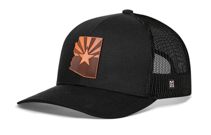 Arizona Flag Trucker Hat  |  Leather State Outline AZ Snapback