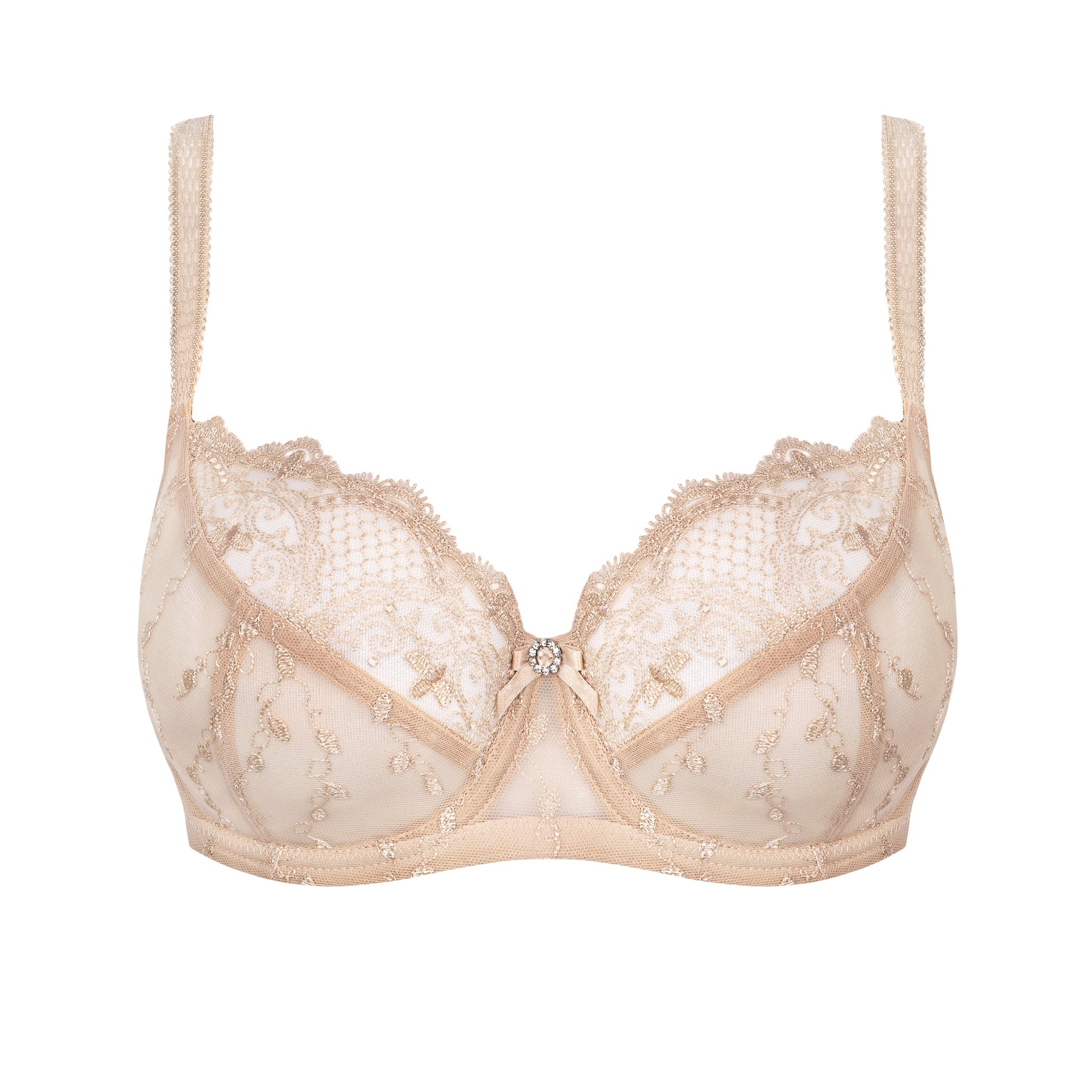 Sheer Lace Full Figure Bra Aurora Beige-3