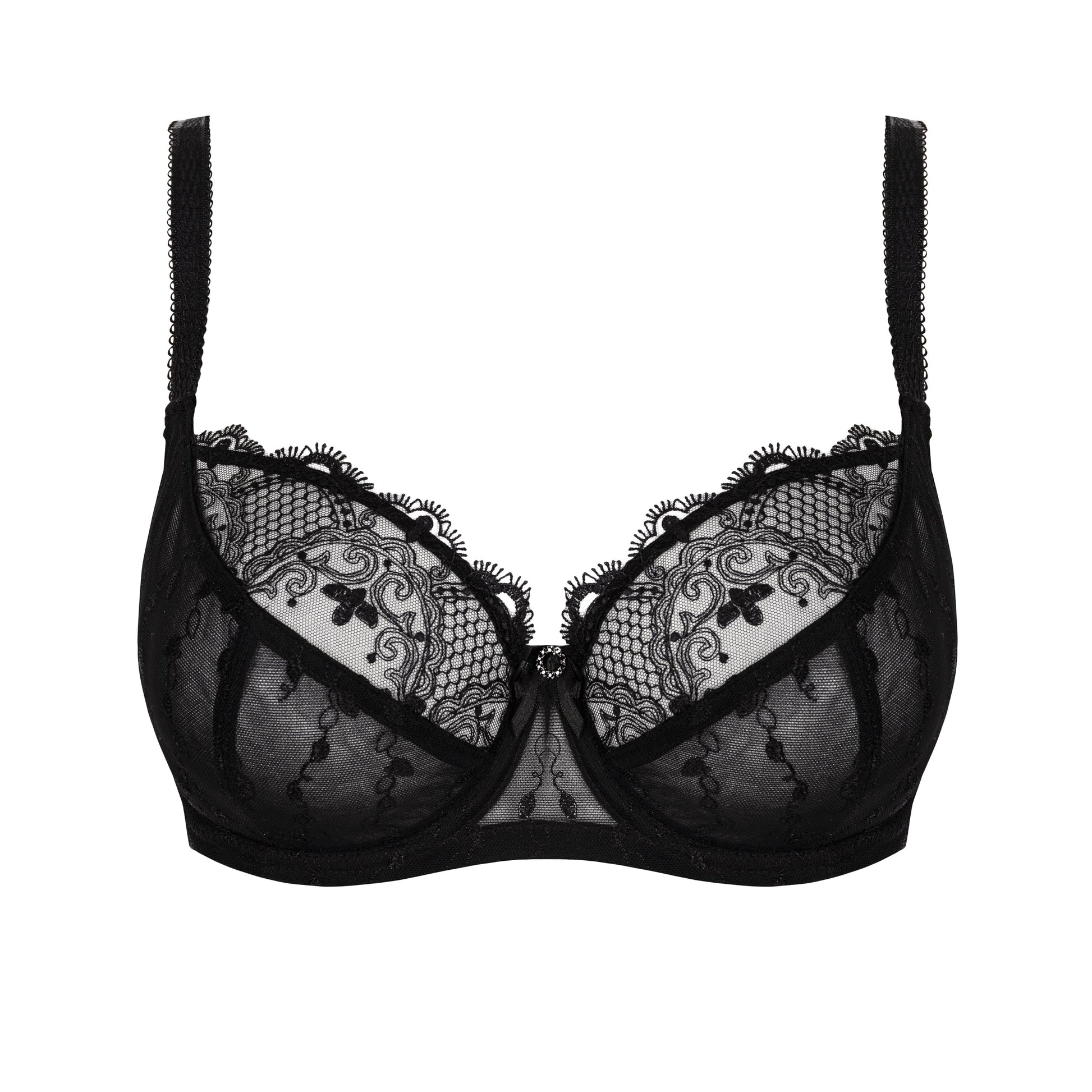 Sheer Lace Full Figure Bra Aurora Black-2
