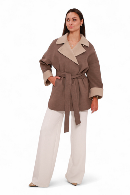 Sandro Cashmere Blend Overcoat in Latte