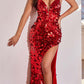 Cinderella Divine B1141 Floor Length Sexy V-Neck Paillette Fitted Gown Side Slit