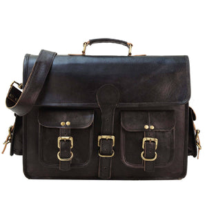Vintage black messenger bag by Classy Leather Bags with adjustable strap and classic leather finish.