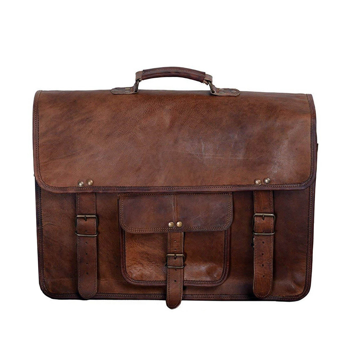 Black leather attorney briefcase by Classy Leather Bags featuring a sleek messenger bag design with a sturdy handle and shoulder strap.