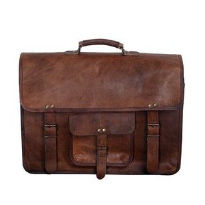 Black leather attorney briefcase by Classy Leather Bags featuring a sleek messenger bag design with a sturdy handle and shoulder strap.