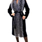 Genuine Silver Fox Virgin Wool Wrap Coat in Black