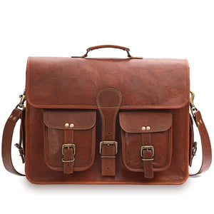 Rustic Vintage messenger bag by Classy Leather Bags showing distressed leather and adjustable shoulder strap on a neutral background.