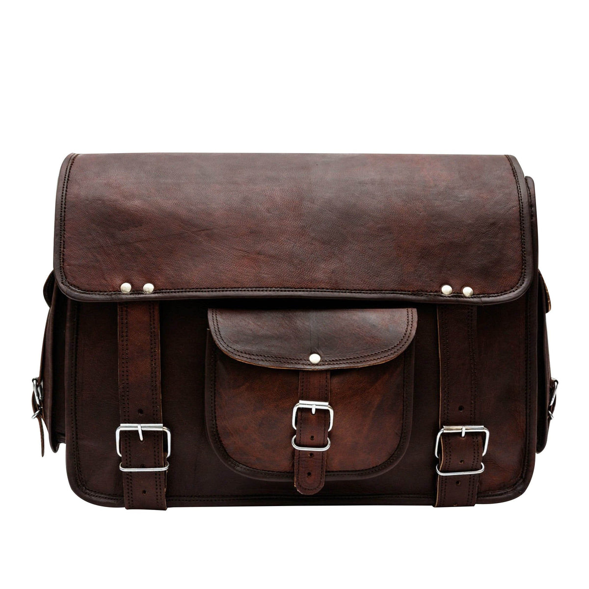 Brown leather messenger bag from Classy Leather Bags' Rugged Messenger collection, featuring a sturdy strap and spacious interior.