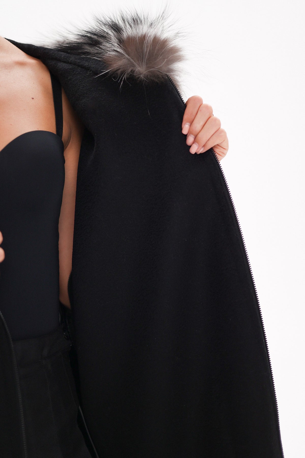 Alaska Outerwear Company black silver fox wool cashmere poncho vest coat