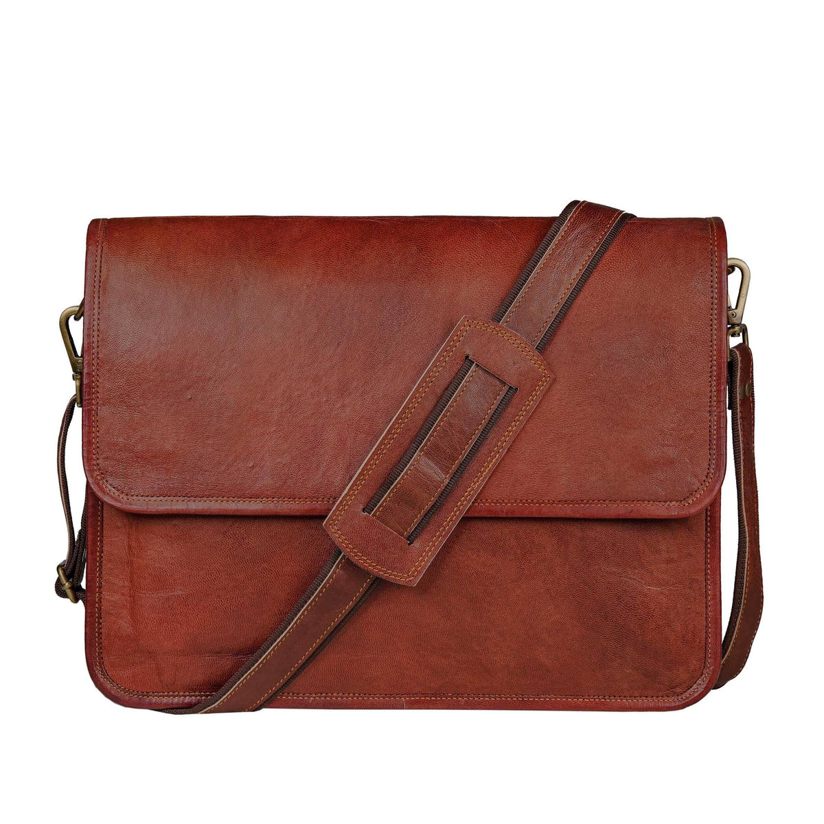 Brown Classy Leather Bags flap over messenger bag with adjustable strap and multiple compartments, stylish and functional for everyday use.