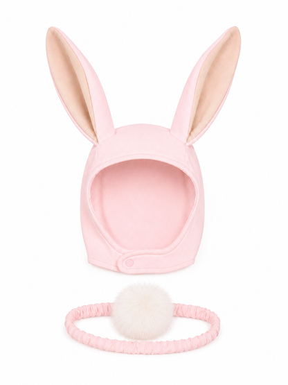 Pink Bunny Bonnet and Bunny Tail Set