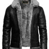 Men B3 Bomber Flying RAF Aviator Real Fur Collar Leather Jacket - -