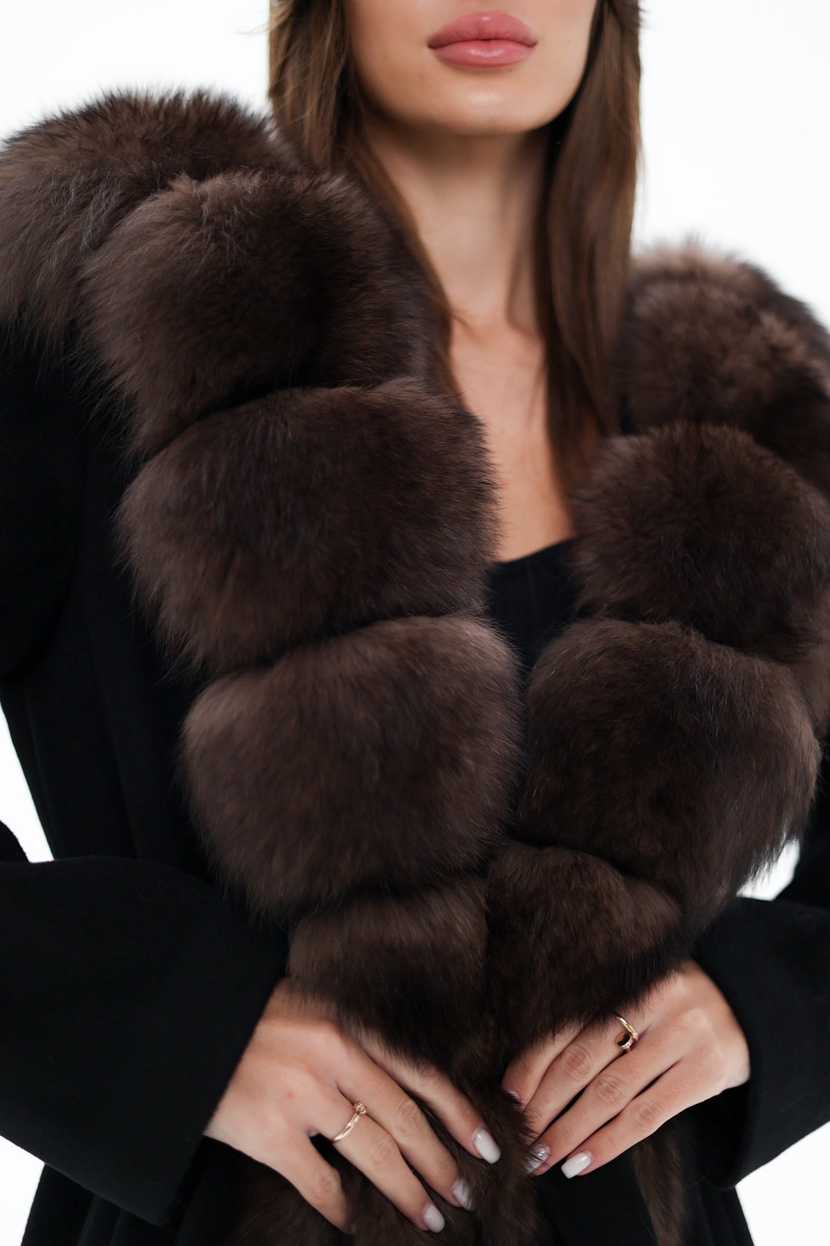 Genuine Polar Fox fur hooded virgin wool coat by Alaska® Outerwear Company
