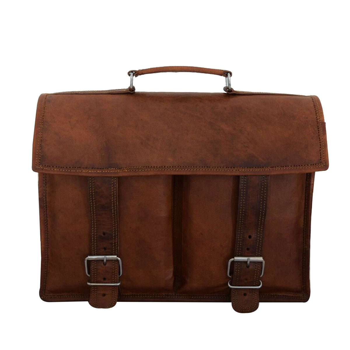 Black leather messenger bag for laptops from Classy Leather Bags, featuring a sleek design with a front flap and adjustable strap.