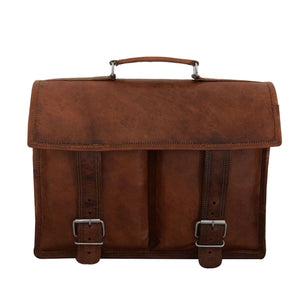 Black leather messenger bag for laptops from Classy Leather Bags, featuring a sleek design with a front flap and adjustable strap.