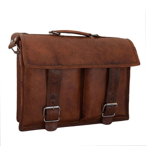 Classy Leather Bags The Lawyer Laptop messenger bag in brown leather with multiple compartments and sturdy shoulder strap.