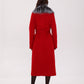 Genuine Silver Fox Virgin Wool Wrap Coat in Red
