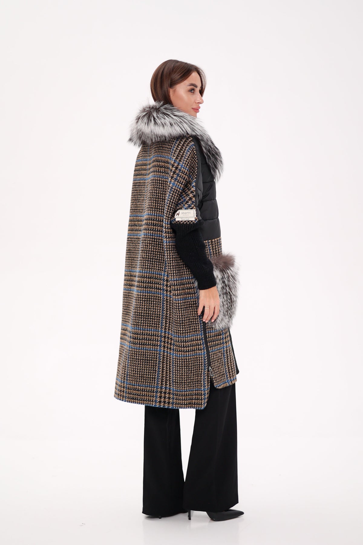 Saga Furs silver fox wool cashmere coat by Alaska Outerwear Company, front view